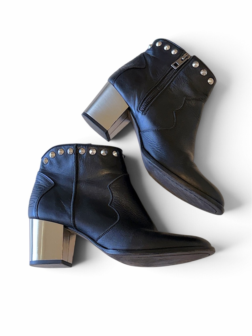 Zadig & Voltaire studded leather booties, black and silver, size 39 (7.5US)